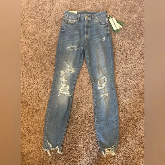 H&M High Waist Distressed Raw Hem Super Skinny Jeans Women’s Size 26 - Picture 2 of 9